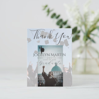 Grad Photo Cap Toss Border Thank You Postcard