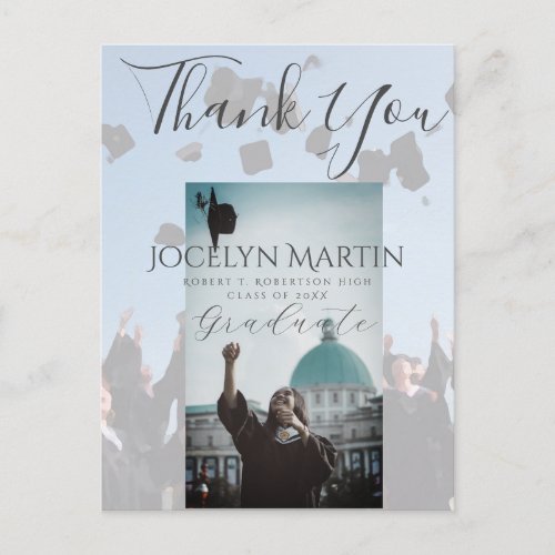  Grad Photo Cap Toss Border Thank You Postcard