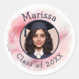 Grad Photo Class Custom Year and Name Watercolor Classic Round Sticker