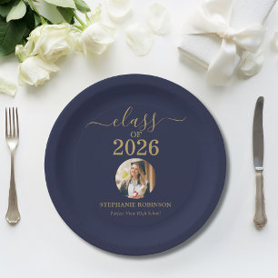 Grad Photo Class of 2026 Blue Gold Party  Paper Plates