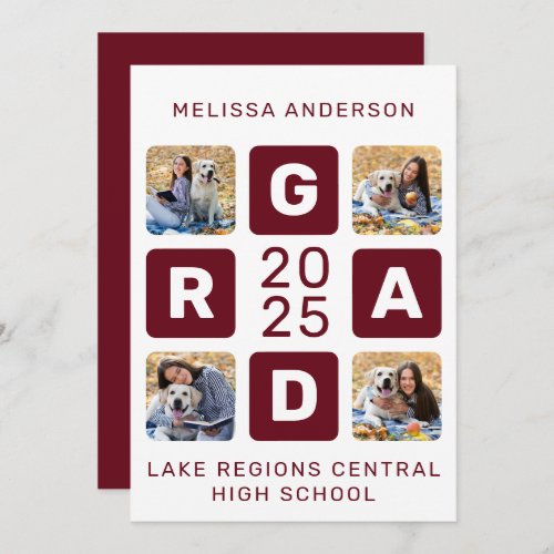 Grad Photo Collage Burgundy Unique Graduation Invitation