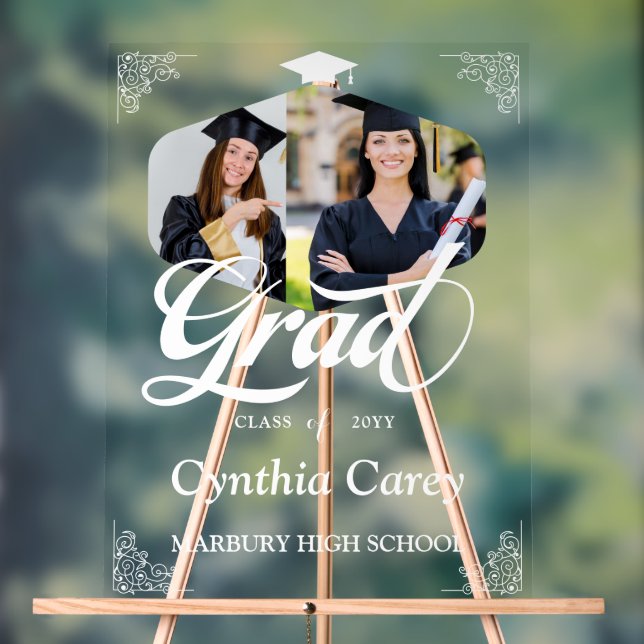 Grad Photo Collage Graduation Acrylic Sign (Neutral)