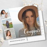 Grad Photo Collage Graduation Announcement Postcard<br><div class="desc">Announce your grad's big day with this postcard featuring 4 of his/her photos.  The backside offers space for a note,  party details,  save the date details,  etc.  Customization if very flexible!  Modern and bold yet stylish and classic - perfect for your grad's big day.</div>