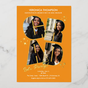 GRAD Photo Collage Graduation Party Foil Invitation