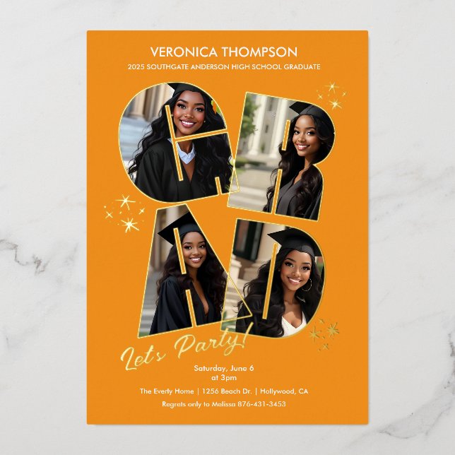 GRAD Photo Collage Graduation Party Foil Invitation (Front)