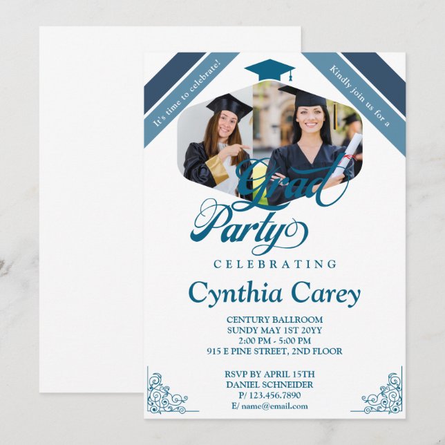 Grad Photo Collage Graduation Party Invitation (Front/Back)