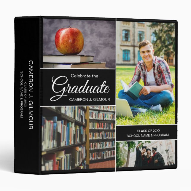 Grad Photo Collage Graduation Personalized 3 Ring Binder (Front/Spine)