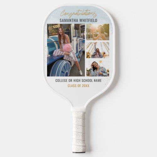 Grad Photo Collage Modern Graduation Pickleball Paddle