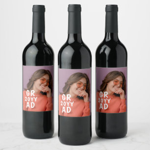 Grad Photo Date Graduation Modern Graduate Script Wine Label