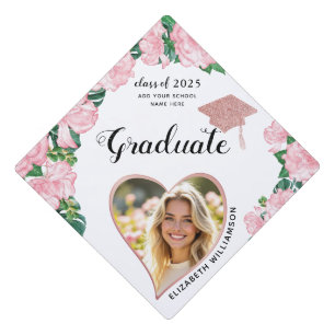 Grad Photo Elegant Blush Pink Floral Graduation Cap Topper