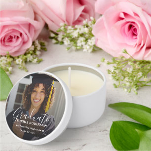 Grad Photo Elegant Script Modern Graduation Mini Candle Favors