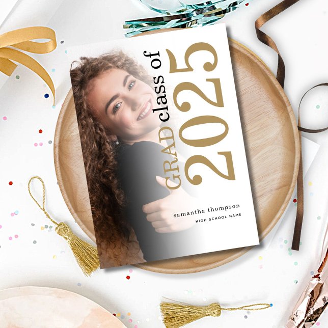 Grad Photo Gold Black 2025 Graduation Announcement (Creator Uploaded)
