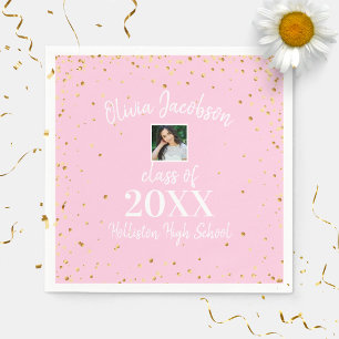 Grad Photo Gold Confetti Graduation Party Pink Nap Napkins