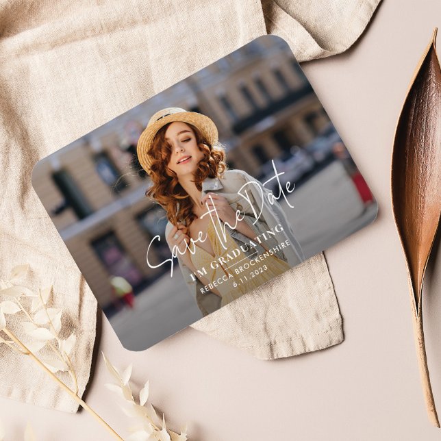 Grad Photo Graduation 2026 Save the Date Magnet (Graduation Photo Script Save the Date Announcement)
