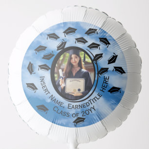 Grad Photo, Graduation Caps Throw in Air, Blue Sky Balloon