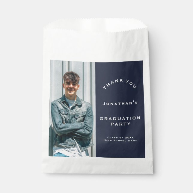 Grad Photo Graduation Party Navy Thank You Favor Bag (Front)
