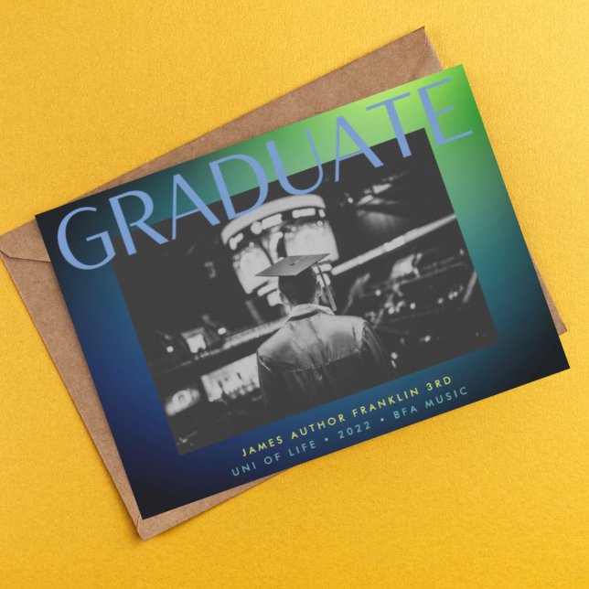 grad photo green blue custom college ombre announcement (Creator Uploaded)