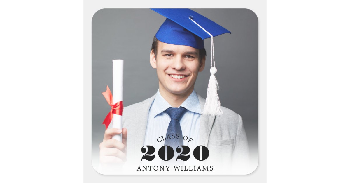 Grad Photo Modern Square Sticker | Zazzle