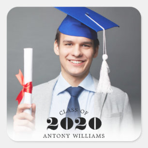 Grad Photo Modern Square Sticker