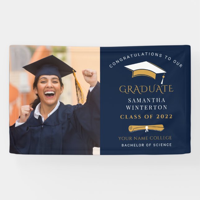 Grad Photo Navy Blue Graduation 2025 Banner (Horizontal)