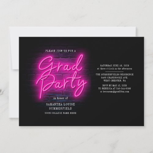 Grad Photos Pink Neon Sign 2022 Graduation Party Invitation