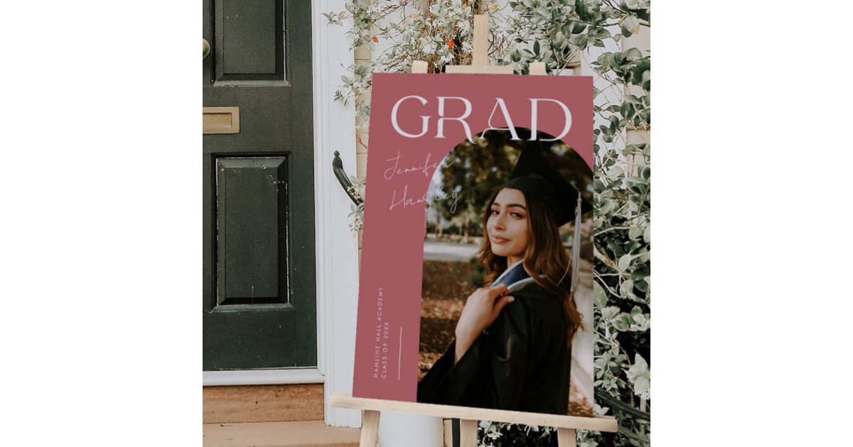 GRAD Pink Arch Frame Grad Party Sign | Zazzle