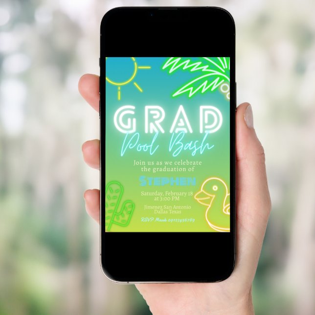 Grad Pool Bash - Pool Party  Invitation (Front Digital)