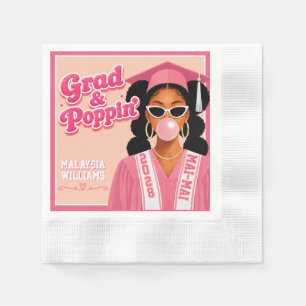 Grad & Poppin Black Girl Pink Bubblegum Grad Napkins