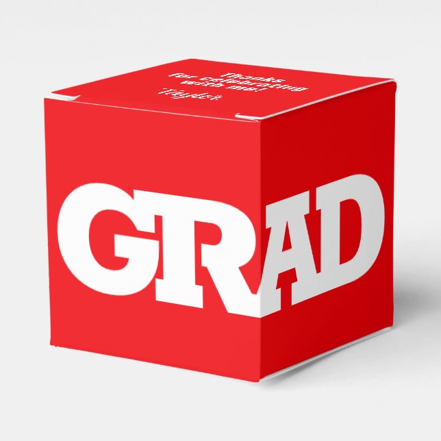GRAD Red and White Graduation Party Favor Boxes (Front Side)