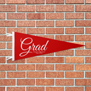 Grad red custom high school class year elegant pennant flag