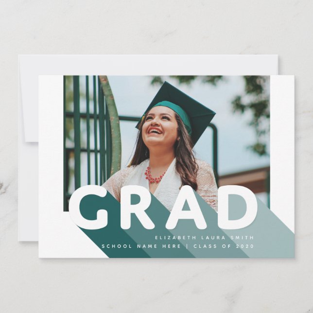 Grad Retro Photo Green Personalized Graduation Announcement (Front)