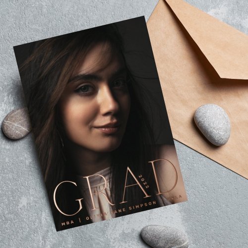 GRAD  Rose Gold Foil Modern Photo Announcement