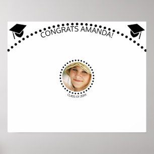 Grad Round Photo Black Large Guest Signature Poster