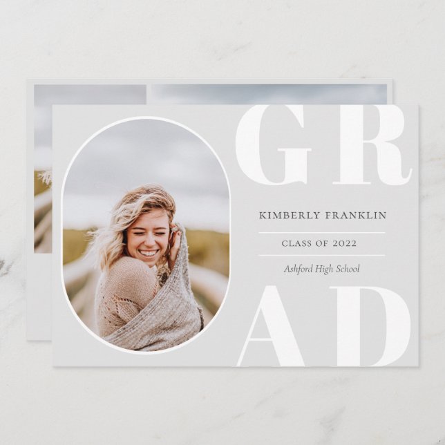 GRAD Rounded Photo Frame Graduation Invitation (Front/Back)