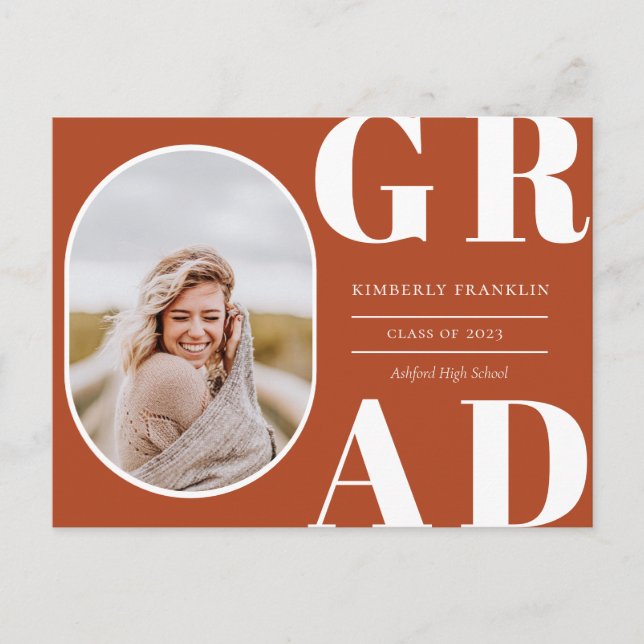 GRAD Rounded Photo Frame Graduation Invitation Postcard (Front)