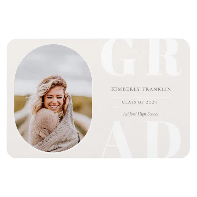 GRAD Rounded Photo Frame Graduation Magnet | Zazzle