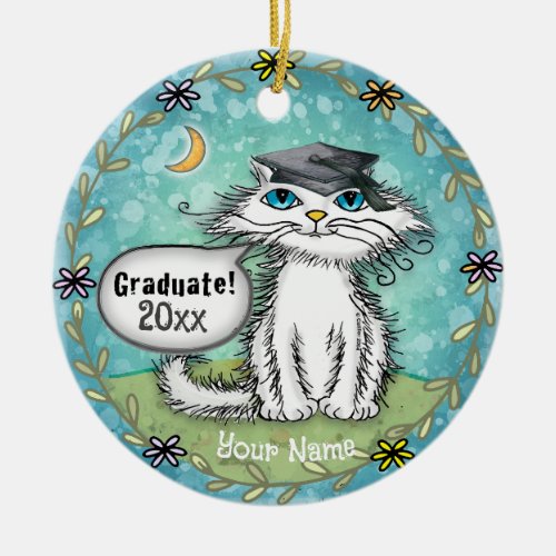 Grad Scraggles Cat custom name Ceramic Ornament