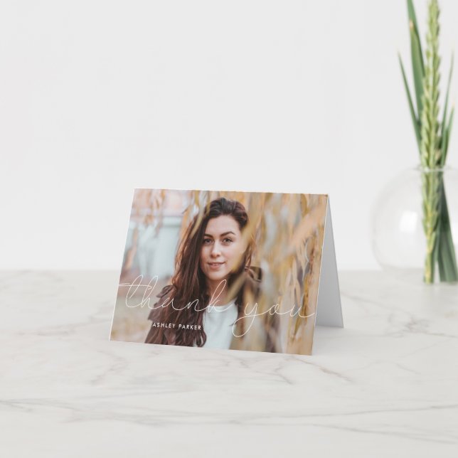 Grad Script Graduate Photo thank you card_snow (Front)