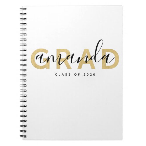 Grad Script Name Personalized Gold Black Modern Notebook