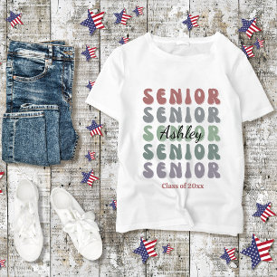Grad Senior Class Trendy Retro Custom Name T-Shirt