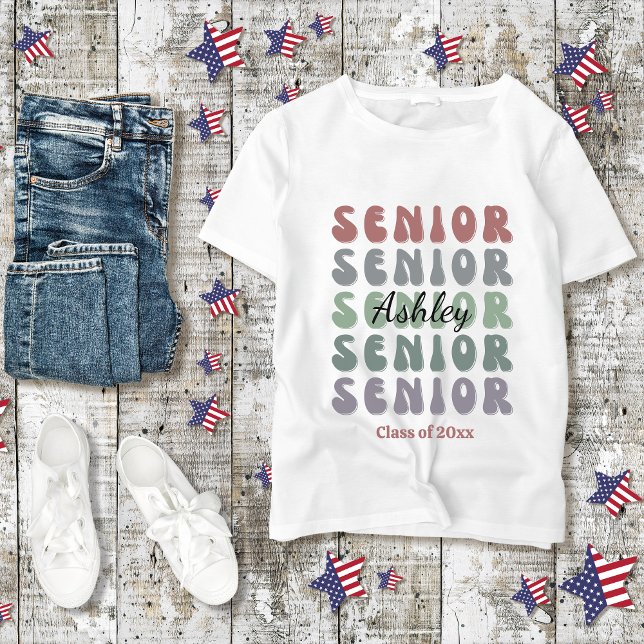 Grad Senior Class Trendy Retro Custom Name T-Shirt (Creator Uploaded)