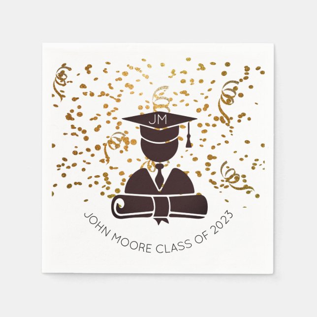 Grad Silhouette With Diploma And Confetti Napkins (Front)