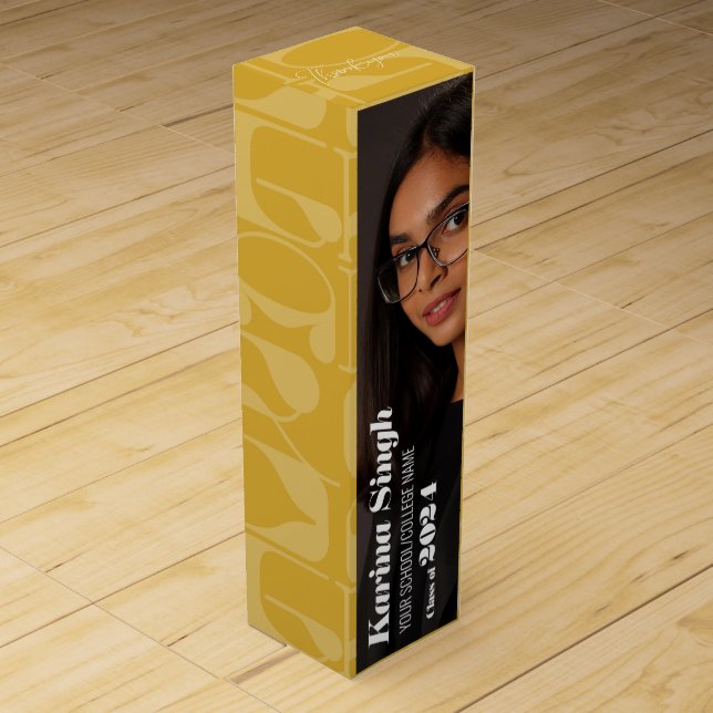 GRAD! Simple Typography &  Stylish Grad photo  Wine Box (Front)