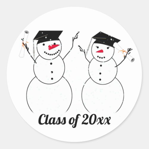 Grad Snowmen Graduation Classic Round Sticker