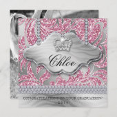 Grad Sweet 16 Party Pink Crown Glitter Leaves (Front/Back)