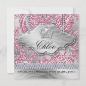 Grad Sweet 16 Party Pink Crown Glitter Leaves (Front)