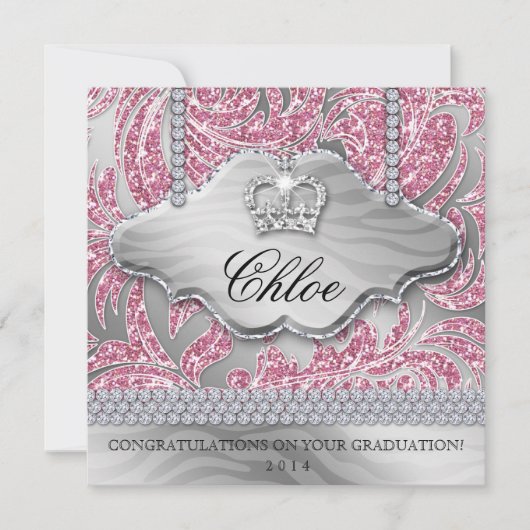 Grad Sweet 16 Party Pink Crown Glitter Leaves (Front)