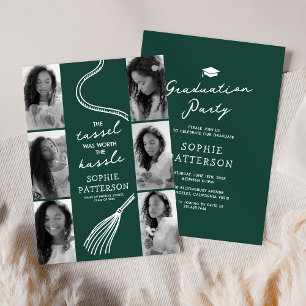 Grad Tassel 6 Photo Green Graduation Party Invitation
