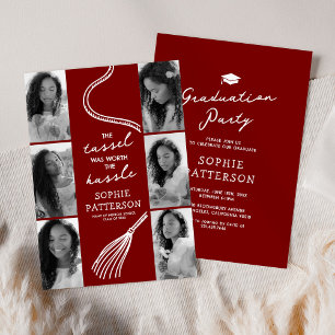 Grad Tassel Photo Deep Red Graduation Party Invitation