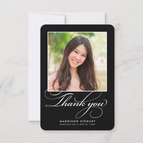 GRAD THANK YOU chic photo simple calligraphy black